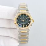 Omega 5th Constellation 29MM 8700 Movement Stainless Steel Diamond Bezel Green/Champagne Watch